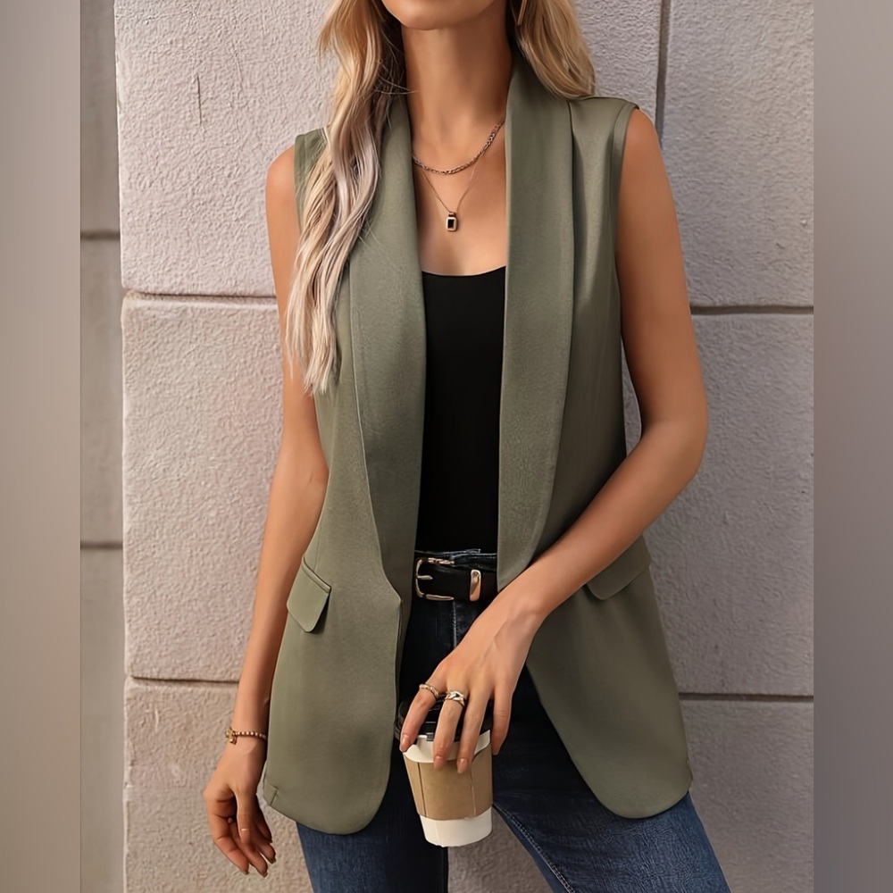 ♥️Hello Gorgeous!  Sleeveless Shawl Collar Vest Coat- Moss